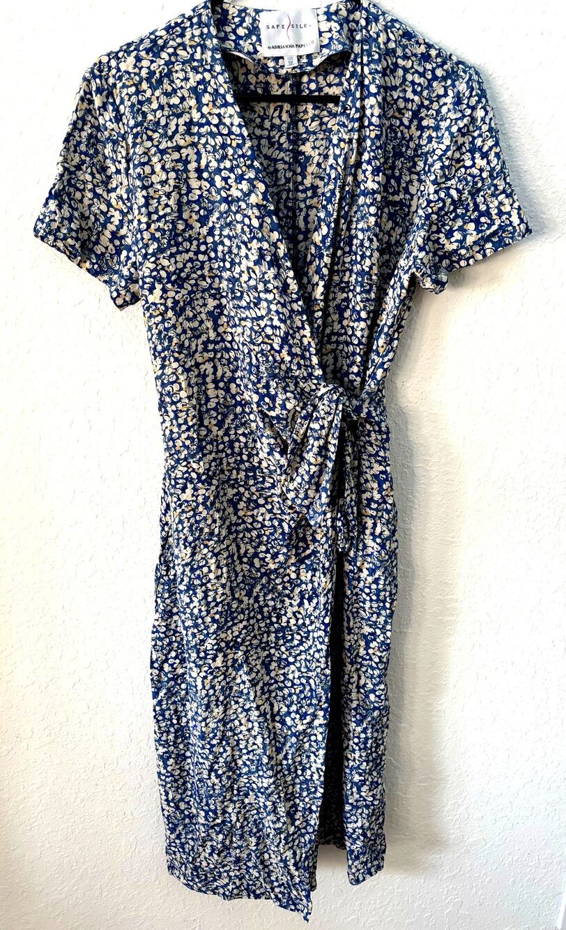 Vtg Adrianna Papell $225 100% Silk Wrap Dress Cottagecore Floral Sz 12 Med M1